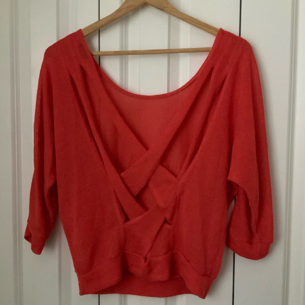Sparkle&fade cross back sweater in peach-pink